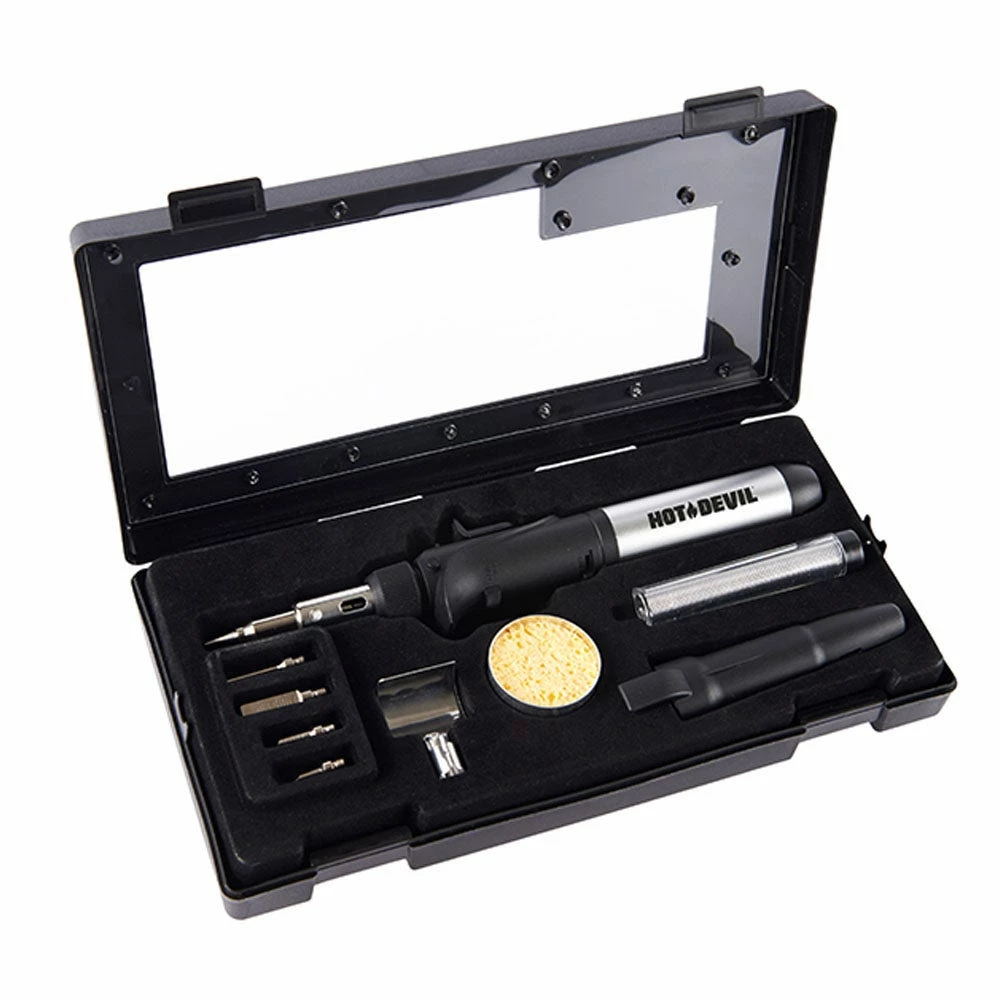 HOT DEVIL 10 Piece Butane Soldering Iron & Blow Torch HD1971K 1 HOT DEVIL 10 Piece Butane Soldering Iron & Blow Torch HD1971K