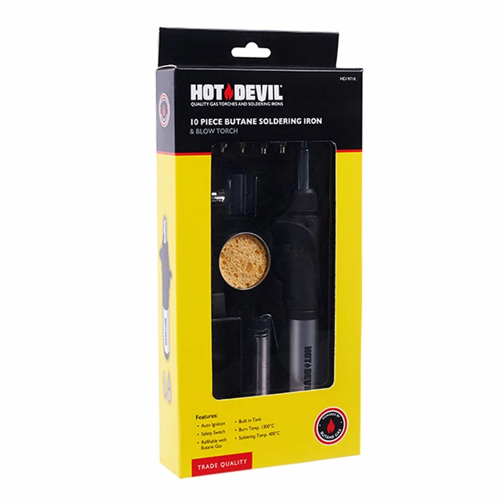 HOT DEVIL 10 Piece Butane Soldering Iron & Blow Torch HD1971K 2 HOT DEVIL 10 Piece Butane Soldering Iron & Blow Torch HD1971K - Image 2